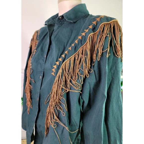 I Love Cowboys Out West Country Western Shirt Tassels Embroidered Button Up Med - Picture 6 of 14